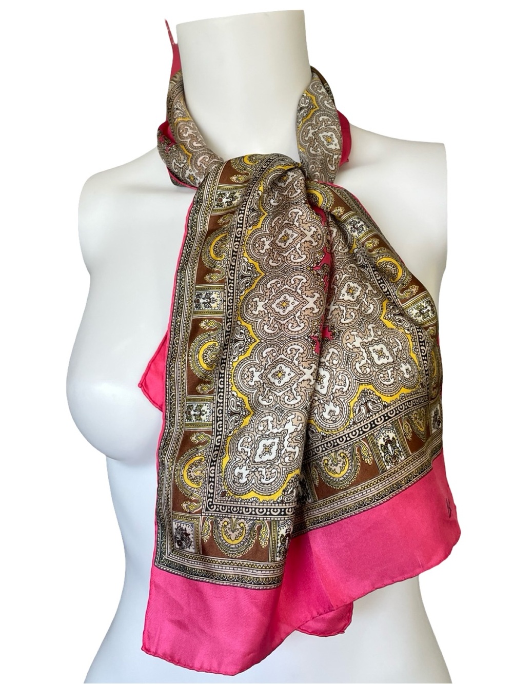 Burmel Silk Feel Scarf Pink Brown Classic Colorful Lightweight